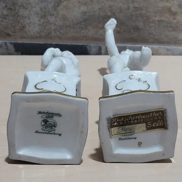Vintage Pair Hutschenreuther Porcelain Cherubs Putti Four Seasons Figurine